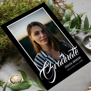 Graduate Modern Editable Photo Black Graduation Invitation