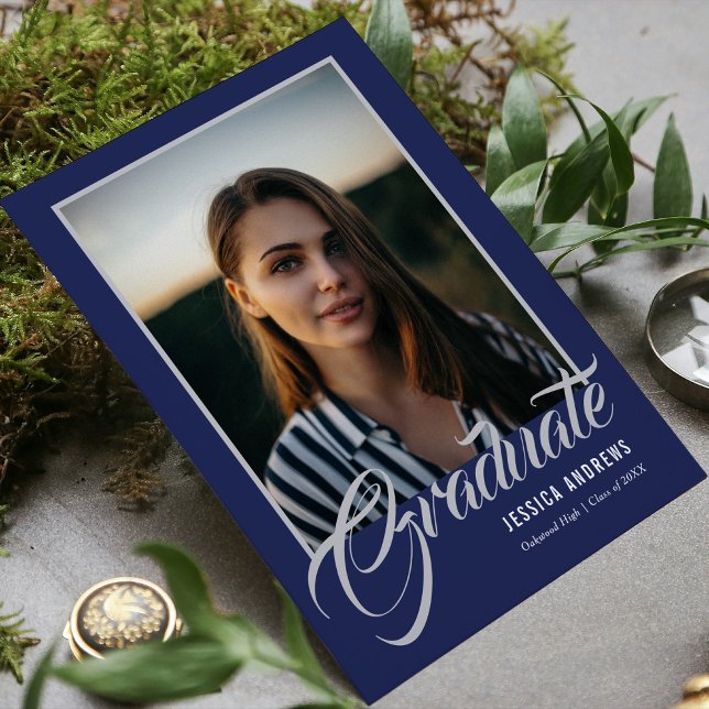 Graduate Modern Editable Photo Blue | Graduation Invitation (Creator Uploaded)