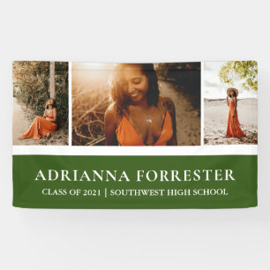 Graduate Modern Elegant Green Three Photos Banner