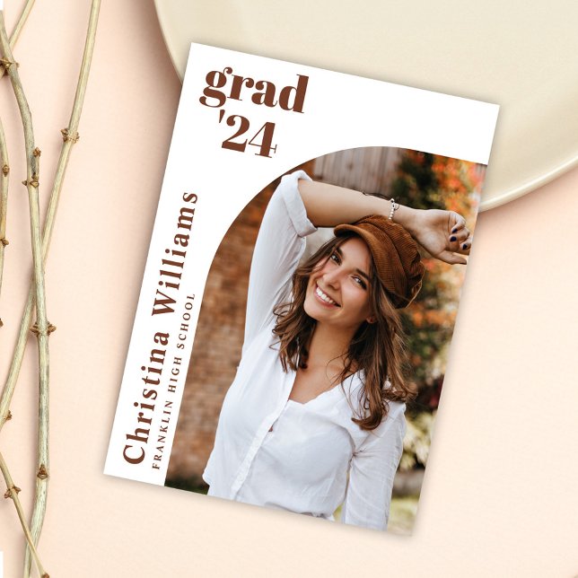 Graduate Modern Elegant Neutral Photo Graduation Announcement (Modern Elegant Neutral Arch Photo Graduation Announcement)