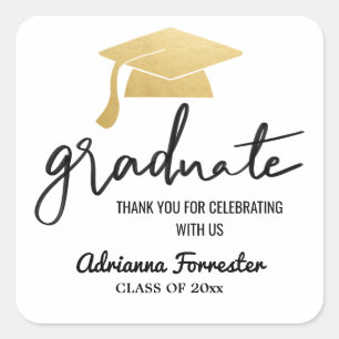 Graduate Modern Faux Gold Foil Hat Thank You  Square Sticker