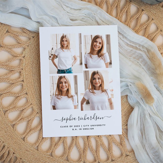 Graduate | Modern Four Photo Collage Layout Postcard (Creator Uploaded)