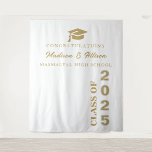 Graduate Modern Gold Script Black Twin Graduation Tapestry