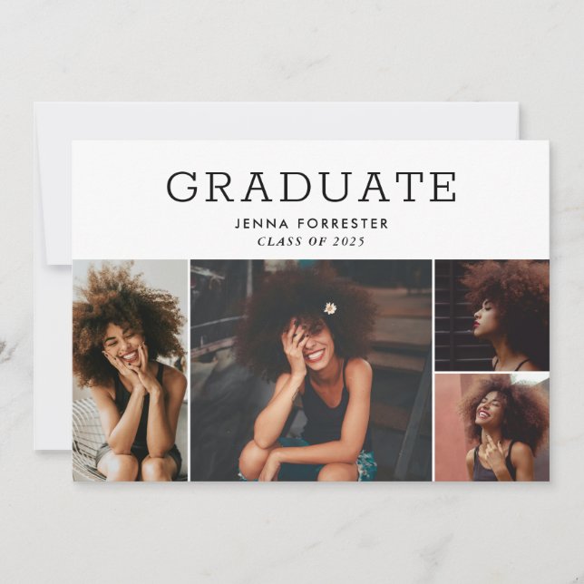 Graduate Modern Minimal Script Photo Collage Invitation (Front)