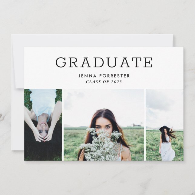 Graduate Modern Minimal Script Three Photos Invitation (Front)