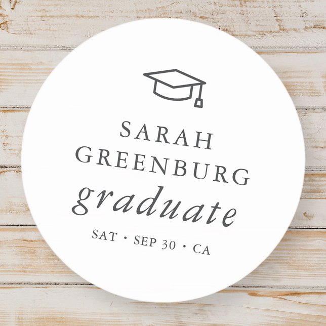 Graduate Modern Minimalist Simple Chic Graduation Classic Round Sticker (Creator Uploaded)