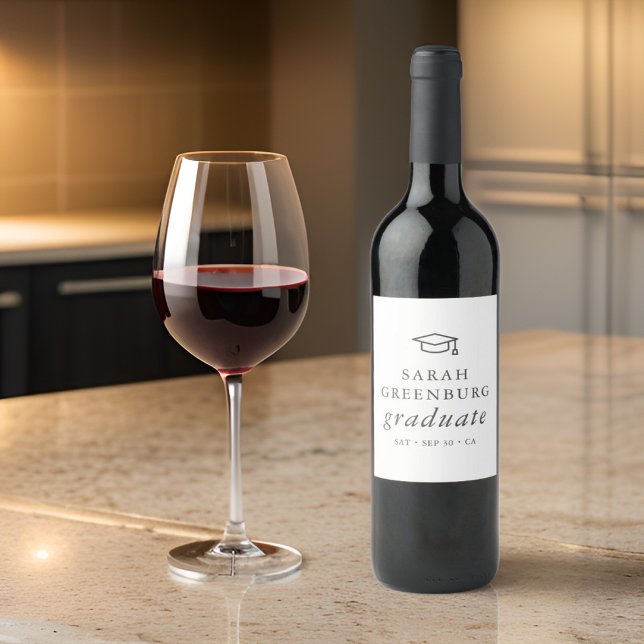 Graduate Modern Minimalist Simple Chic Graduation Wine Label (Creator Uploaded)
