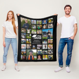 Graduate Modern Photo Collage GRAD 35 Photos Black Fleece Blanket