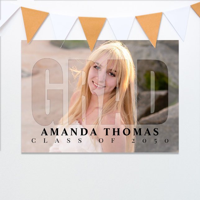Graduate Modern Photo Minimalist Typography Grad Poster (Graduation party photo "Grad" typography.  )