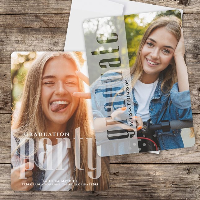 Graduate Modern Photo Simple Stylish Typography Invitation (Graduation photo invitation announcement with modern typography.)