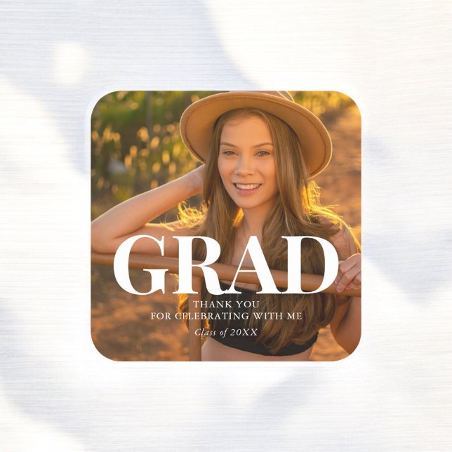 Graduate Modern Photo Square Sticker (Creator Uploaded)