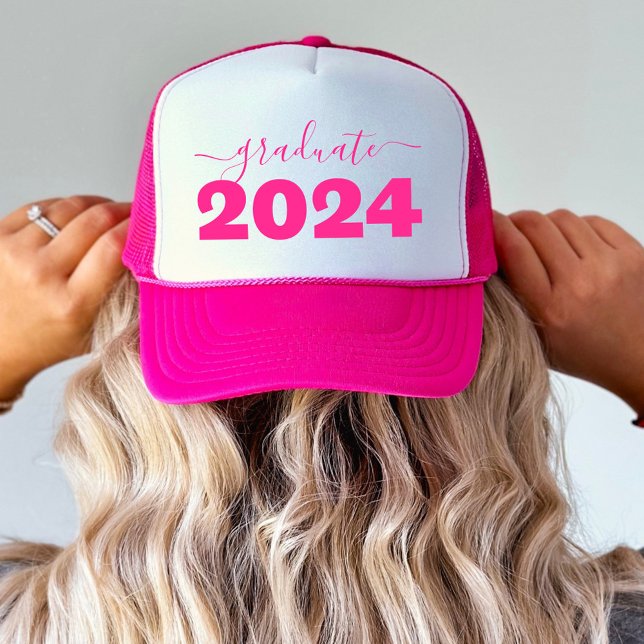 Graduate Modern Pink Class Of 2024 Graduation Trucker Hat (Graduate Modern Pink Class Of 2024 Graduation Trucker Hat)