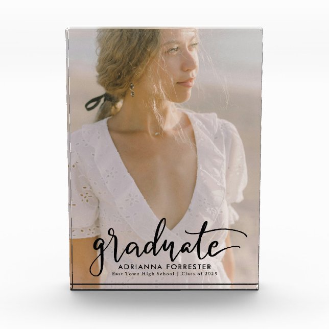 Graduate Modern Script Elegant Grad Photo Block (Front)