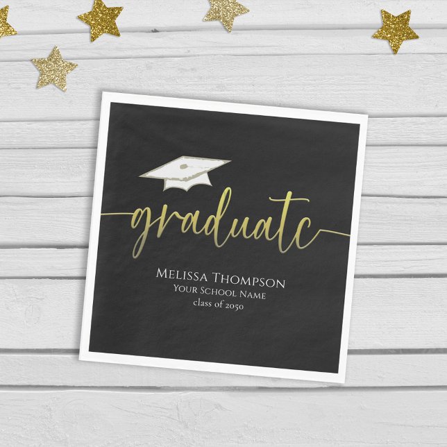 Graduate Modern Simple Gold Graduation Cap Napkin (Creator Uploaded)