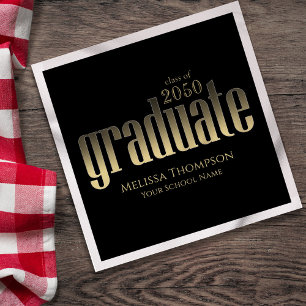 Graduate Modern Simple Gold Minimalist Black Napkin