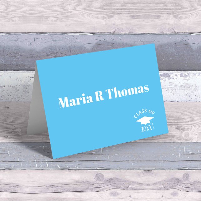 Graduate Modern Simple Minimalist Typography (Carolina blue graduation thank you card with a mortarboard and class of. )