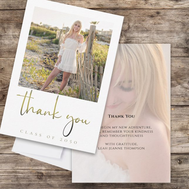 Graduate Modern Simple Photo Calligraphy Gold Thank You Card (Creator Uploaded)