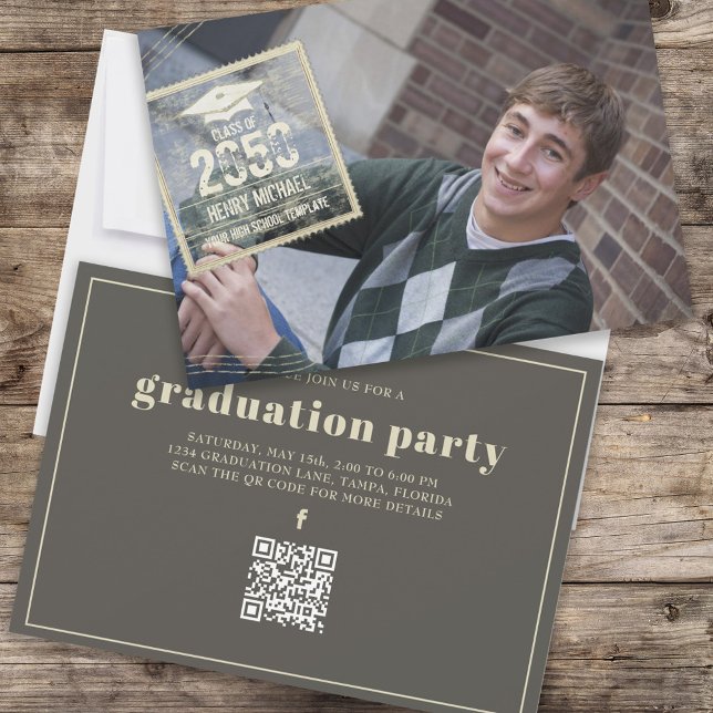 Graduate Modern Simple Photo Template Gold  (Graduation photo invitation announcement template)