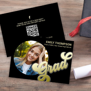 Graduate Modern Stylish Retro Gold Photo QR Code Invitation
