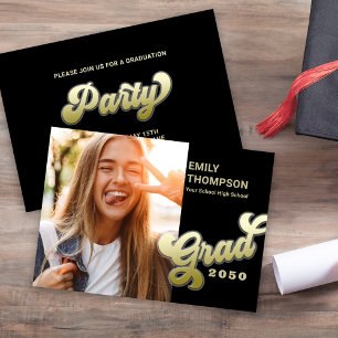 Graduate Modern Stylish Retro Grad Gold Invitation