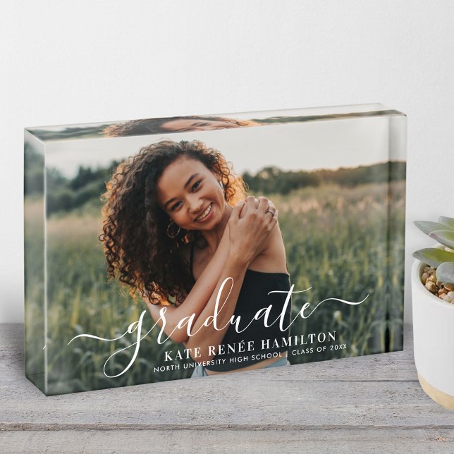Graduate Modern White Script Photo Block (Creator Uploaded)