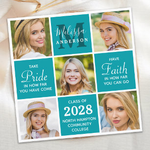 Graduate Monogram 5 Photo Collage Teal Graduation Invitation