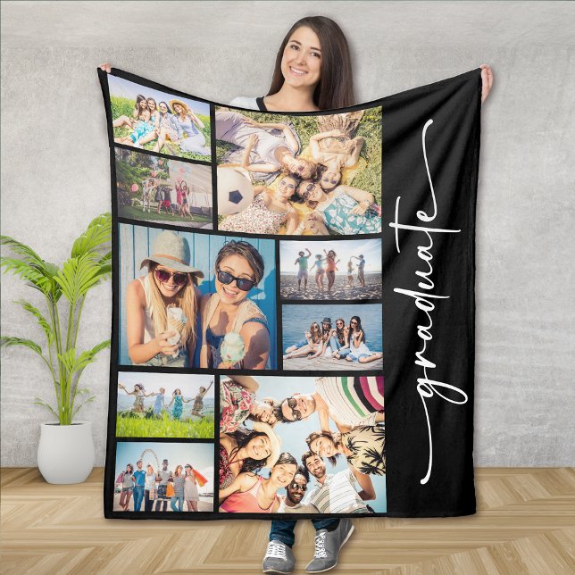 Graduate Multi Photo Collage Fleece Blanket (Creator Uploaded)