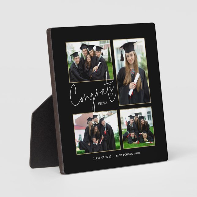 Graduate Multi Photo Congrats Name Black Plaque (Front)
