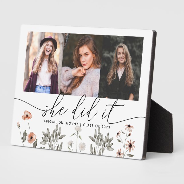 Graduate Multi Photo She Did It Floral Plaque (Side)