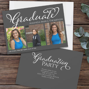 Graduate Multi Photo Simple Elegant Calligraphy Invitation