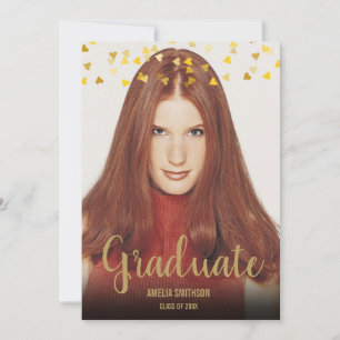 Graduate Name and Photo Personalised Gold Hearts Invitation