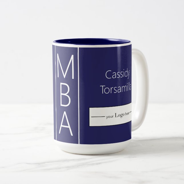 Graduate Name Blue MBA Logo Two-Tone Coffee Mug (Front Right)