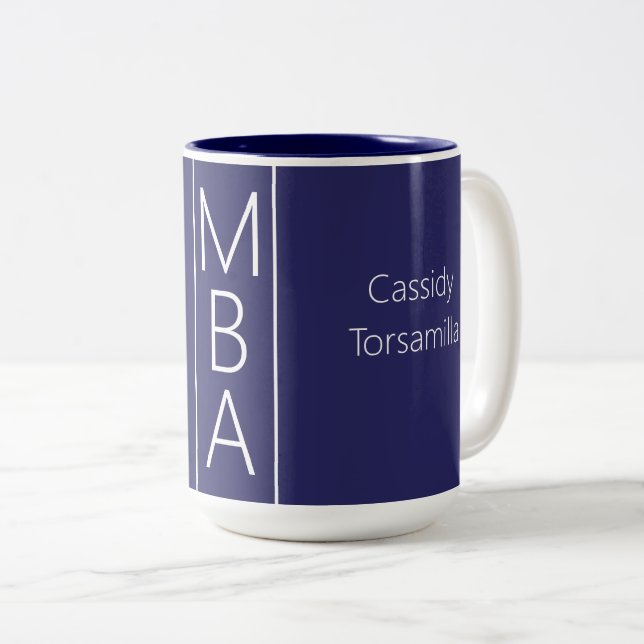 Graduate Name Blue MBA Two-Tone Coffee Mug (Front Right)