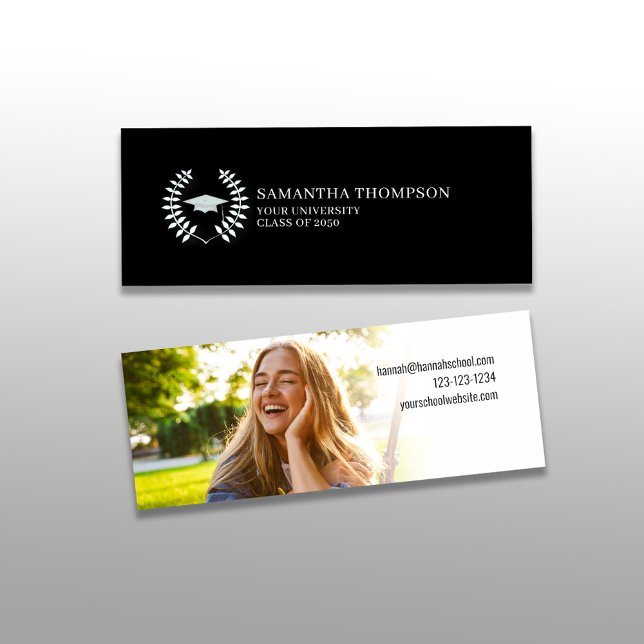 Graduate Name Card Black and White Photo Elegant (Graduation simple name card with photo template in Black and White,)