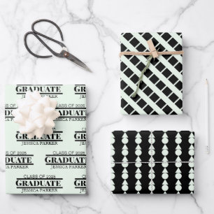 Graduate Name Script Geometric Wrapping Paper Sheet