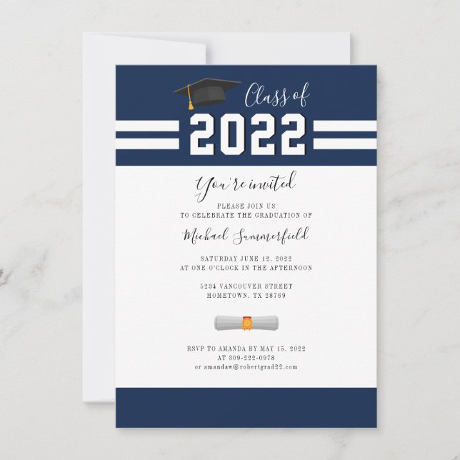 Graduate Navy Blue Simple Graduation Party Invitation (Front)