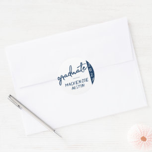 Graduate Navy Script Dark Blue Brush Keepsake Classic Round Sticker