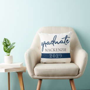 Graduate Navy Script   Dark Blue Brush Keepsake Cushion