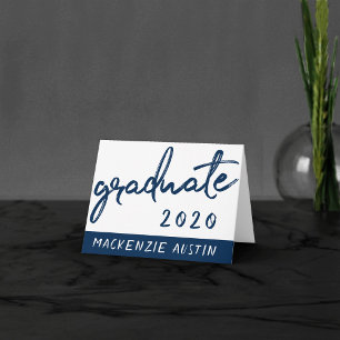 Graduate Navy Script Dark Blue Brush Keepsake Thank You Card