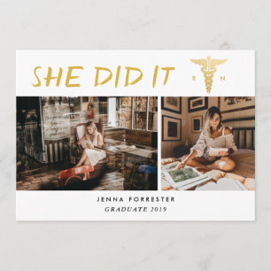 Graduate Nursing School She Did It Script Photo Invitation