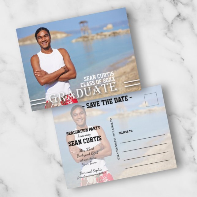 GRADUATE Overlay Photo Save the Date Postcard (Creator Uploaded)