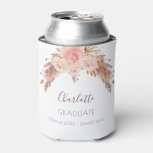 Graduate pampas grass blush rose floral can cooler