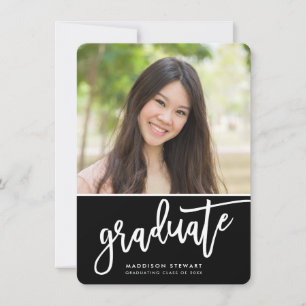 GRADUATE PARTY chic photo simple calligraphy black Thank You Card