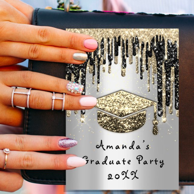 Graduate Party Drip Glitter Cup Gold Silver Invitation (Creator Uploaded)