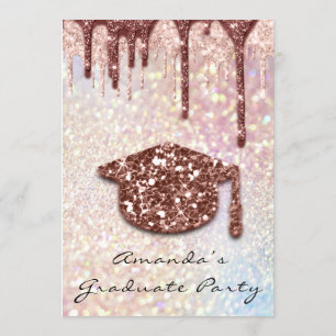 Graduate Party  Drips Rose Cap 3D Holograph Invitation