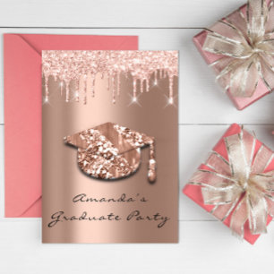 Graduate Party Drips Rose Gold Cap 3D Glam Invitation