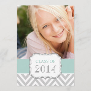 GRADUATE PARTY INVITE   MINT GREEN, GREY CHEVRON