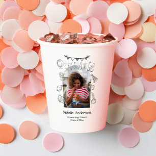 Graduate Party Modern Arch Photo Hand Drawn Paper Cups
