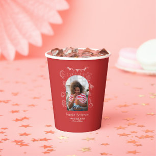 Graduate Party Red Modern Arch Photo Hand Drawn  Paper Cups