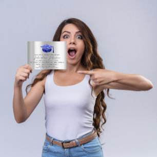 Graduate Party Student Silver Grey Royal Blue Simp Invitation